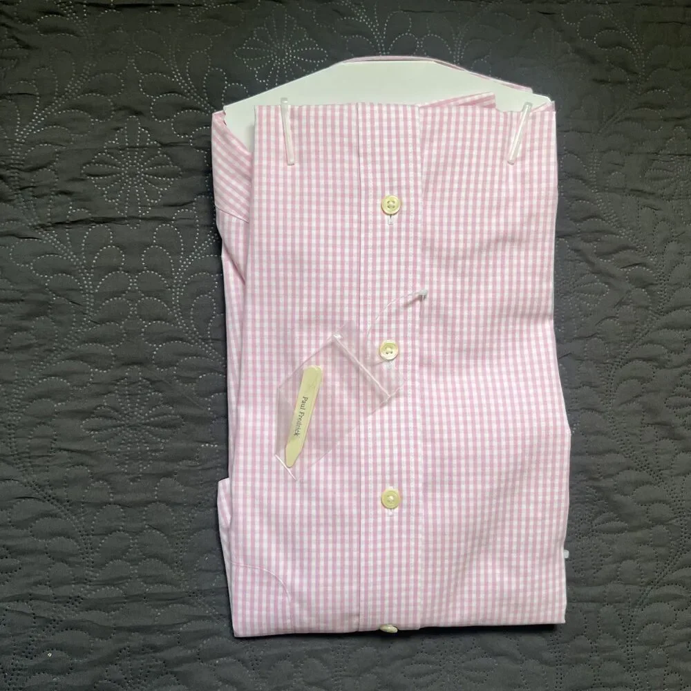 Paul Fredrick Non-Iron Two Ply Cotton Pinpoint Pink Shirt Monogrammed EDE 16-34
